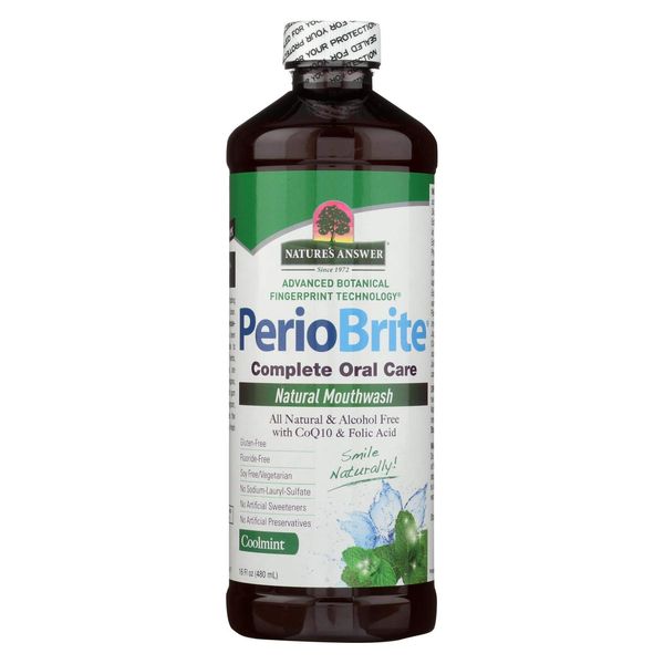 Nature's Answer PerioWash Mouthwash Alcohol-Free Cool Mint - 16 fl oz | Fluoride Free | Natural Breath Freshener | Stain Remover | Natural Teeth Whitener