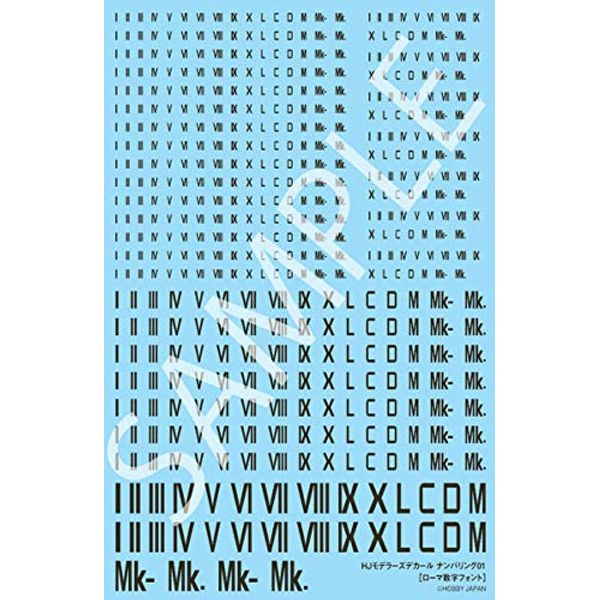 Hobby Japan HJ Modelers Decal Numbering 01 Roman Numerals Font/Black Decal for Plastic Model HJM001D4