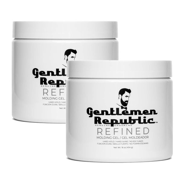Gentlemen Republic Refined Hair Gel for Men 16oz - Professional Formula for 24 Hr Shine and Strong Hold, Humidity Resistant Styling Gel for hair, 100% Alcohol-Free and Never Flakes, Made in USA - 2pk
