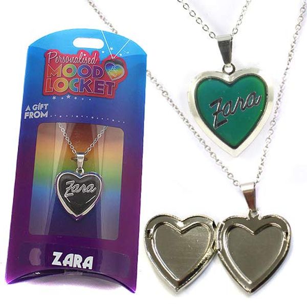 ZARA PERSONALISED HEART SHAPED NAMED MOOD LOCKET FUN GIFT PRESENT