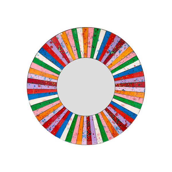 Mosaic Stripe Round Mirror - Multicoloured - Handmade Wall Mounted Décor Rainbow - 50cm