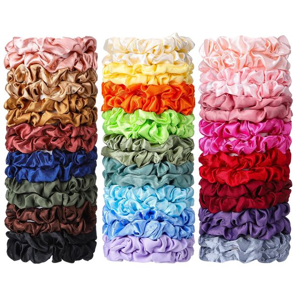 Halinuia 50 Pezzi Scrunchies Per Capelli Elastici Seta Capelli Multicolore Elastici Scrunchies Ponytail Holder Fasce per Capelli Lunghi Donne Ragazze, 25 Colori