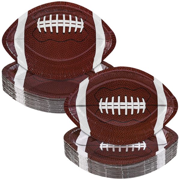 durony 50 Pieces Football Paper Plates Disposable Football Shaped Plates Football Party Supplies Serving Trays for Sports Game Birthday Party and Super Bowl Day Decorations, 11.5 x7.5 Inch