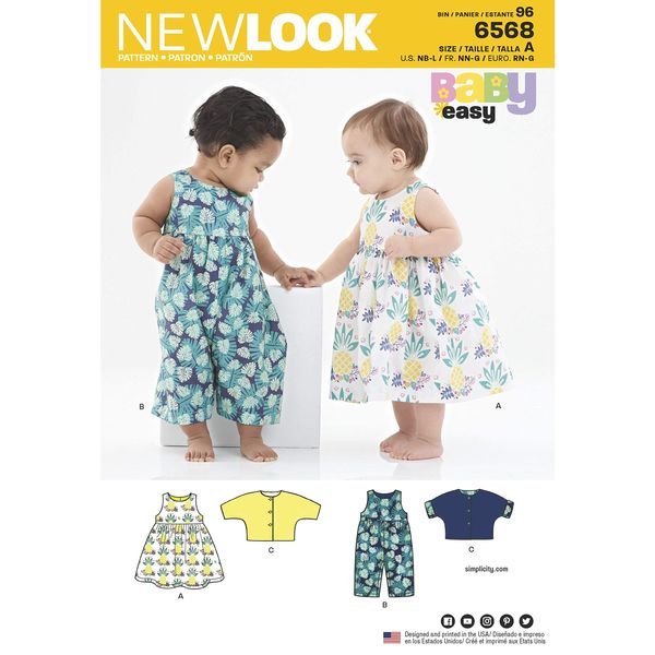 New Look Pattern 6568 Babies' Dress, Romper and Jacket, White