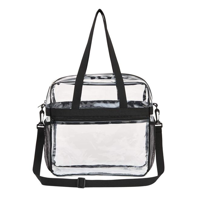 PVC Clear Bag Handbags Transparent Shoulder Bag Stadium Approved for Work, Concert,Sports Event,Black 
