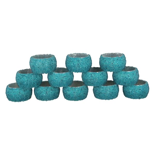 Ajuny Handcrafted Beaded Turquoise Napkin Ring Round Decorative 1.5" Napkin Holders - Set of 12 - for Table Décor, Dinner Party, Wedding Party, Dining Parties, Table Decoration