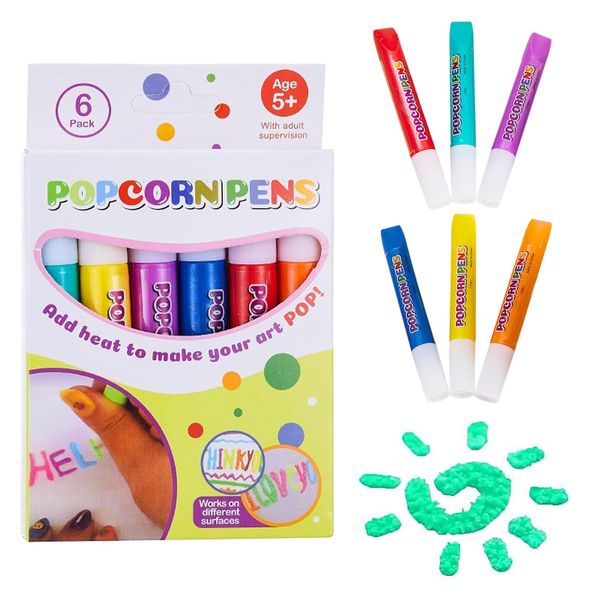 DOWNDRIFT Magic Puffy Stifte Magic Popcorn Pens 6 StückDIY Bubble Popcorn Drawing Pens Magic Popcorn Pens Magisch Popcorn Stift für Kinder und Erwachsene Bubble Popcorn Zeichen Stifte