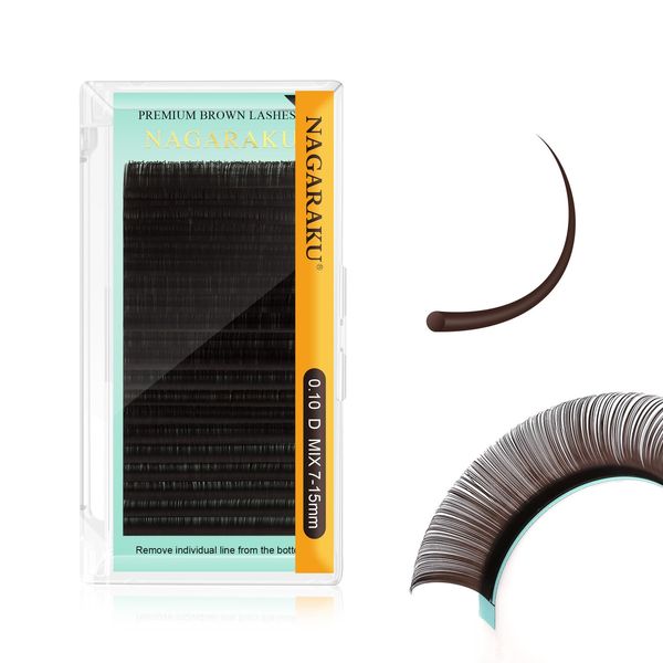 NAGARAKU Eyelash Extensions Dark Brown Color 0.10mm D Curl 7-15mm Mix Tray Individual Eyelashes Classic Fake Mink Volume 20 Rows Soft Light