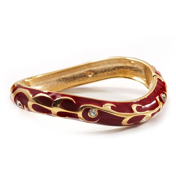 Avalaya Curvy Red Enamel Crystal Hinged Bangle in Gold Tone/Size S/M