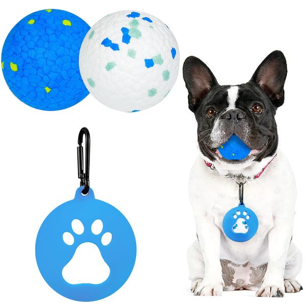 HOWWFALY Dog Ball Toys with Ball Sleeve,Light Durable Bouncy Balls and Floating Water Interactive Balls,Medium 2.55 Inch Diameter for Breeds 20-60 lbs Small Medium Dogs(Blue+2Balls)