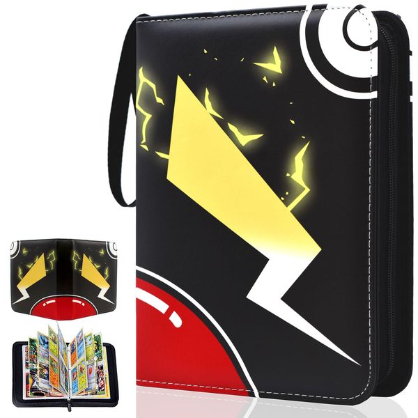 Trading Card Binder, 4 Pocket Card Binder with 55 Removable Sleeves, PU Card Collection Binder with Zipper, Card Holder Binder, Collector Card Binder for Boys and Girls