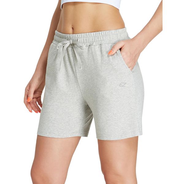 EZRUN Womens Bermuda Shorts Summer Sweat Shorts with Deep Pockets 5" Cotton Shorts for Women Gym Workout