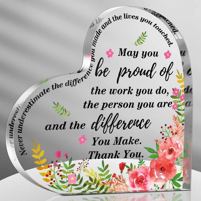 Thank You Gift for Women Inspirational/Coworker Gifts Office Gift for Colleague Leaving Job/Farewell Gift Acrylic Appreciation Gifts for Friends Nurse Teacher Keepsake (Heart)