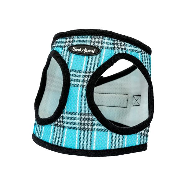 Blue Plaid Step-in Dog Harness by Bark Appeal, Colorful Plaid Mesh Vest Harness for Small & Medium Dogs, Non-Choking with Adjustable Heavy-Duty Buckle for Safe, Secure Fit