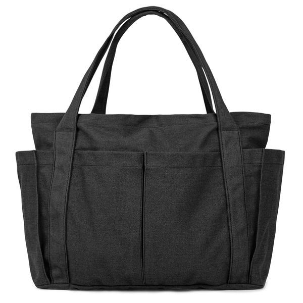 imeetu Tote Bag, Mother's Bag, Canvas Tote Bag, Women's, Men's, Shoulder Bag, Grocery, School, Canvas, Large Capacity, Multifunctional, Solid Color, Large Size, Black