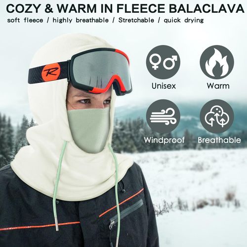 Achiou Ski Mask for Men Women, Winter Balaclava Warm Windproof Face Mask, Full Head Cover Scarf Neck for Cold Weather White