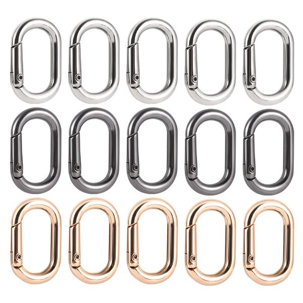 HLTOO 15PCS Spring Claps Connector, Metal Spring Jewelry Clasps, Spring Snap Hooks Clip Buckle, for Bags, Purses, Keychains, 3 Colors