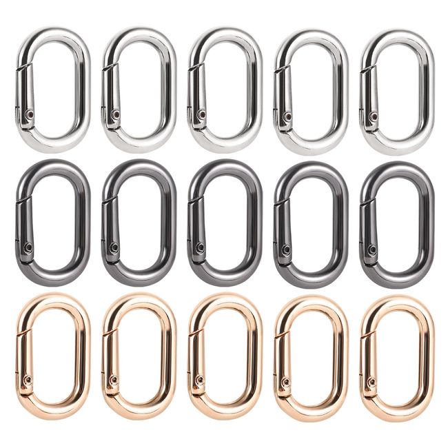 HLTOO 15PCS Spring Claps Connector, Metal Spring Jewelry Clasps, Spring Snap Hooks Clip Buckle, for Bags, Purses, Keychains, 3 Colors