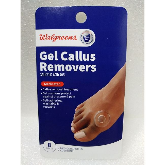 Walgreens~Gel Callus Removers~Medicated~8 Pcs. (4 Discs + 4 Cushions)~Exp. 6/26