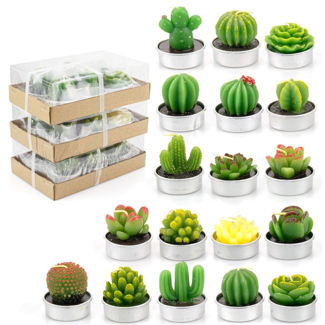 Lawei 18 Pack Cactus Tealight Candles - Handmade Delicate Succulent Mini Plants Candles - Perfect for Home Decor Candles Festival Wedding Props and House-Warming Party