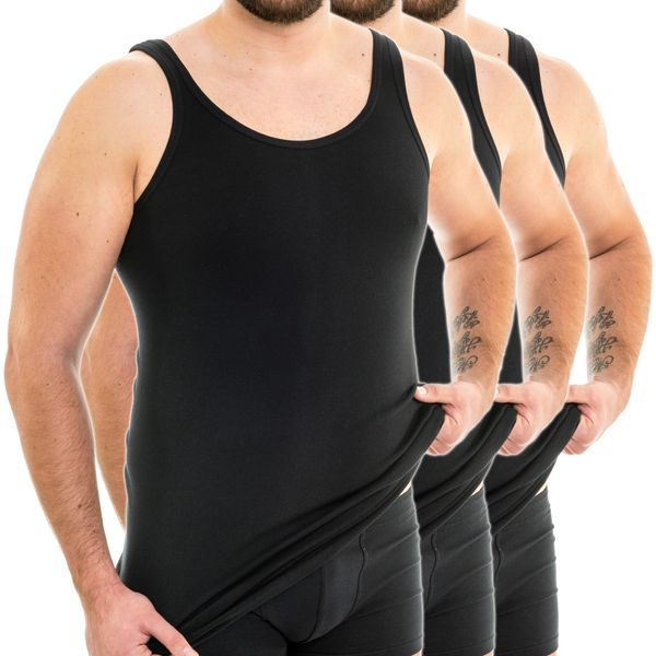 HERMKO 3007 3er Pack extralanges Herren Unterhemd (+10 cm) Tank Top aus 100% Bio-Baumwolle, Größe:D 11 = EU 5XL, Farbe:schwarz