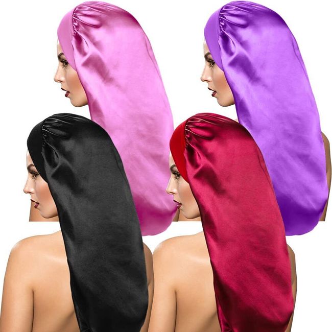 4 Pieces Extra Large Satin Sleep Cap for Long HairLong Dreadlock Night Sleep ...