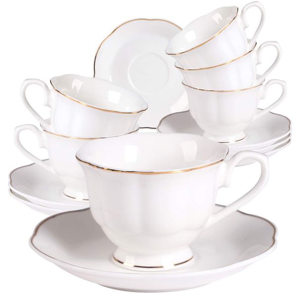 GUANGYANG GY 12 Pieces (Tiny Style) Mini Porcelain Espresso Cups with Saucers - 2.5 Ounces Coffee Cup and Saucer set of 6, 80cc,White