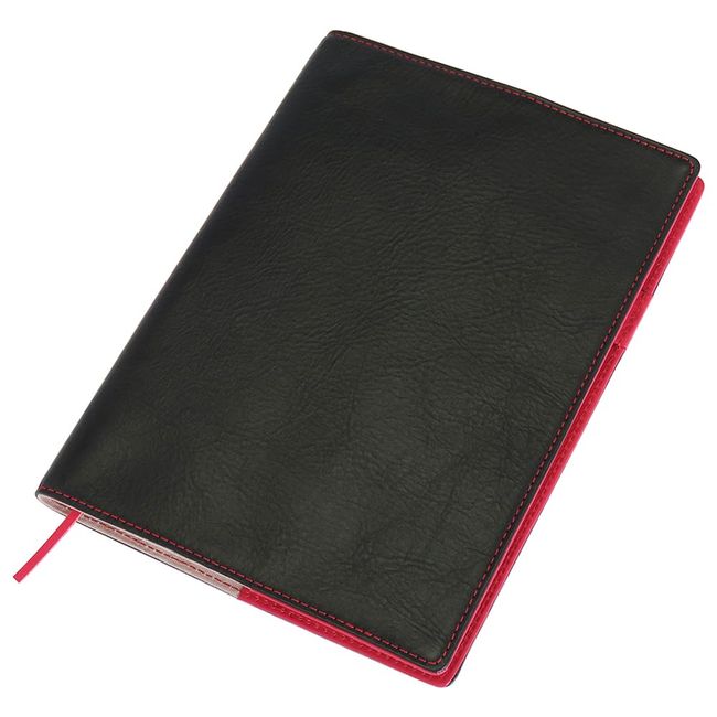 (Sealal) Notebook Cover A5 Size, Soft, No Belt, Notebook Cover, Genuine Leather, Leather (02. Black x Red)