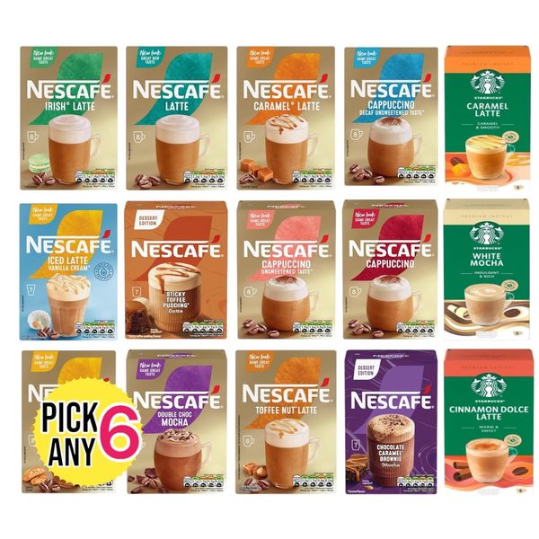 Nescafe Frothy Instant Coffee Sachets Pick Any 6 Packs From 20+ Flavours Inc. Starbucks, Decaf, Salted Caramel, Cappuccino, Latte, Mocha, Skinny, Iced, Oat, Toffee Nut, vanilla, Almond and More.