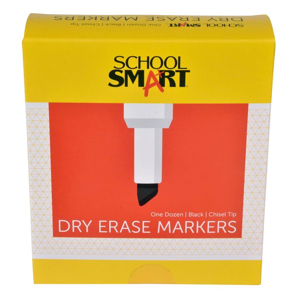 School Smart Dry Erase Marker, Low Odor, Chisel Tip, Black, 40 lb - 24 Inches x 1000 Feet, Pack of 12, White