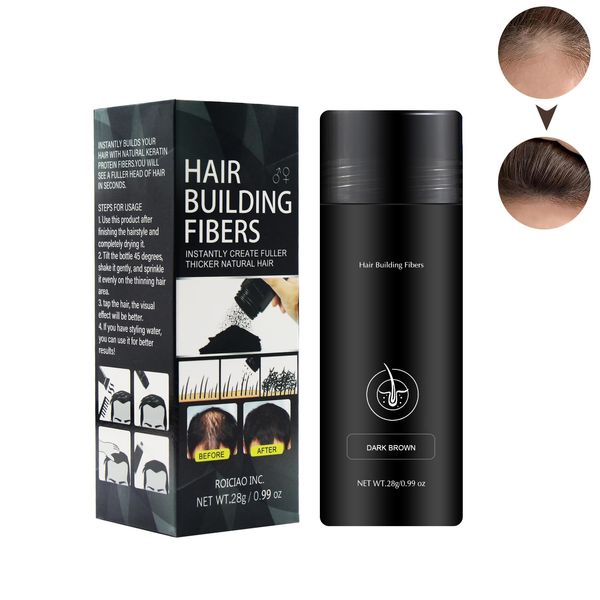 Hair Building Fibers, Hair Fiber Powder ThickeningWaterproof Cover Up Eyebrow Contour-Stick Root Edge Filling Powder Hair Fibers for Thinning Hair for Women and Men (0.99 oz, Dark Brown)