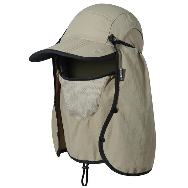 GADIEMKENSD Foldable Fishing Sun Hat with Neck Flap Face Cover UPF 50+ Sun Protection Cool Baseball Cap Adjustment Covering Removable Legion Hat for Fishing Gardening Hiking Work Khaki