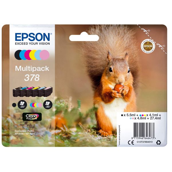 Epson 378 Squirrel Genuine Multipack, 6-colours Ink Cartridges, Claria Photo HD Ink