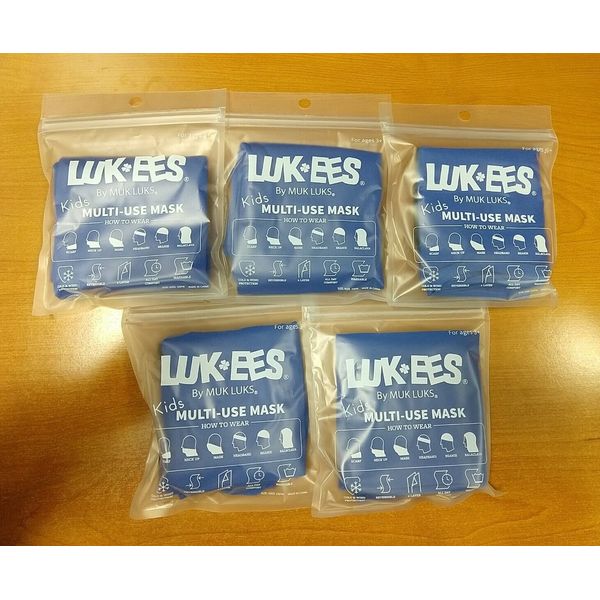 5 Pk: Luk Ees by Muk Luks Kids Multi-Use Face Mask Blue/Black  -E12C