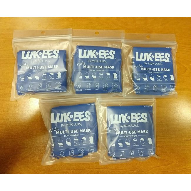 5 Pk: Luk Ees by Muk Luks Kids Multi-Use Face Mask Blue/Black  -E12C