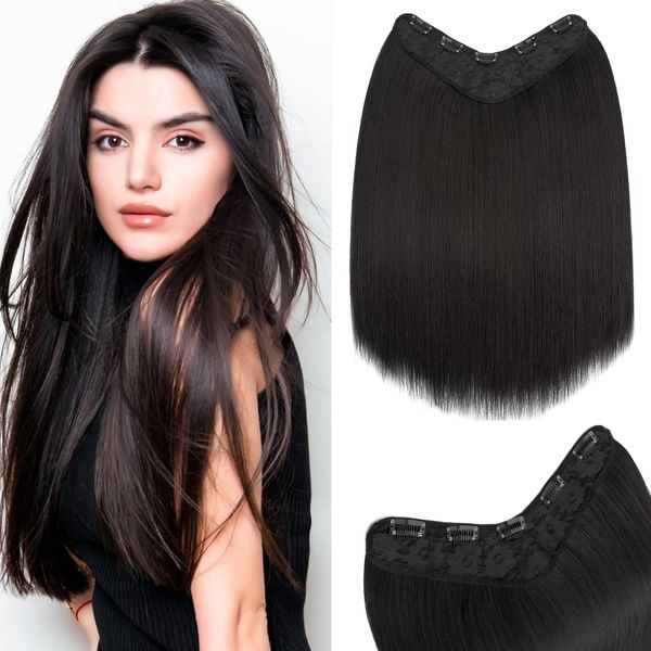 S-Noilite Clip in Hair Extensions U-Shaped Hair Extensions 18 Inch One Piece Synthetic Hairpiece with 5 Clips(Straight,Dark Brown)