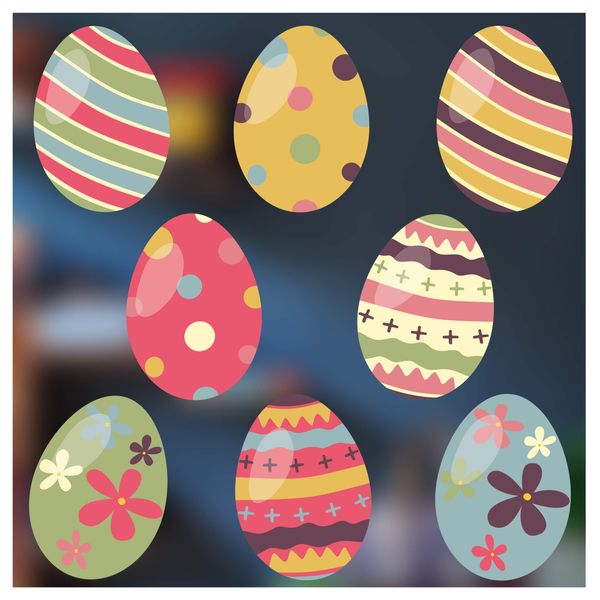 Stickers4 Easter Window Stickers - 8 x Beautiful Arty Colourful Egg Window Clings for Easter Window Display