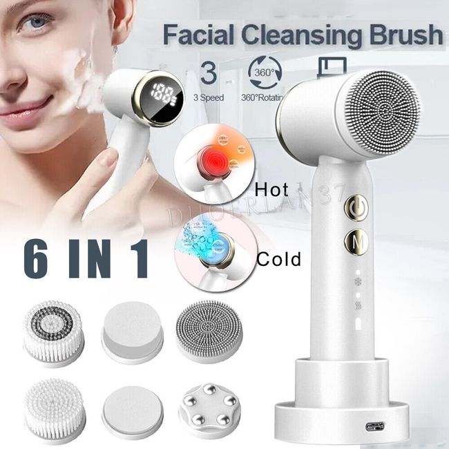 Cold & Hot Facial Cleansing Brush 6 in 1 Rechargable Face Scrubber Massager