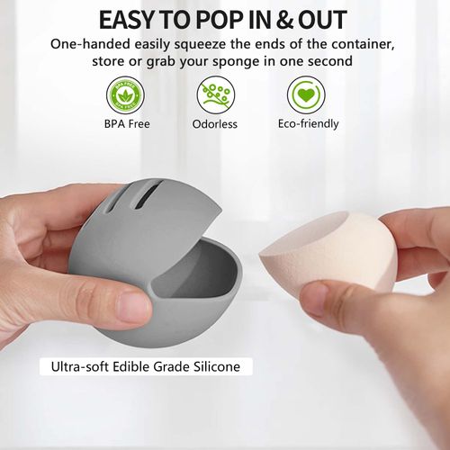 Fauxomor Custodia Spugna per Trucco Doppia Faccia Traspirante per Viaggio,Porta Spugna in Silicone per Beauty Blender per Tutte le Spugne,Riutilizzabile Facile da Trasportare,Cachi+Rosa+Grigio
