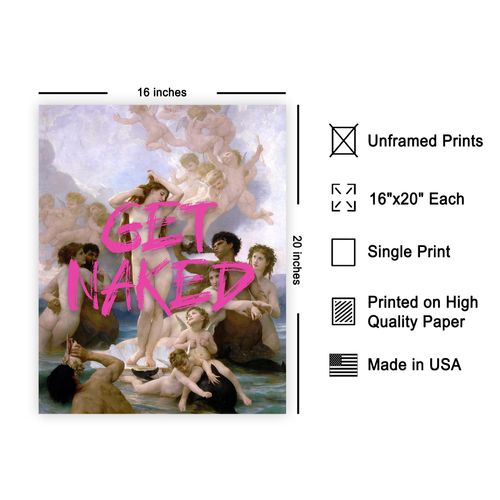 Poster Master The Birth of Venus Poster - Get Naked Print - Altered Art - Trendy Art - Modern Art - Pop Art - Gift for Men & Women - Funny Wall Decor for Bathroom or Bedroom - 16x20 UNFRAMED Wall Art