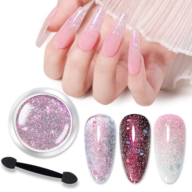 Born Pretty Auroras Reflective Glitter Nail Powder Chameleon Polarized Sparkling Shiny Nail Glitter Holographic Flakes Glitter Dust Shiny Powder Pigment Nail Supplies for Nail Art Manicure DIY Design