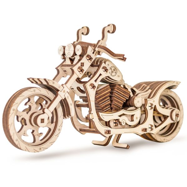 3D Puzzles for Adults - DIY Cruiser Motorcycle Model Kit with Rubber Band Engine, Functional Handlebars & Center Prop Stand - 3D Wooden Puzzle for 15 yrs Above & Adults - Eco Wood Art, 152 Pieces