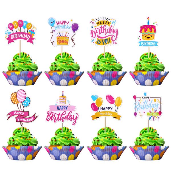 Rsstarxi 40 Pack Happy Birthday Cupcake Toppers Birthday Cupcake Picks Decorations for Baby Shower Boys Girls Birthday Party Cake Decorations Supplies