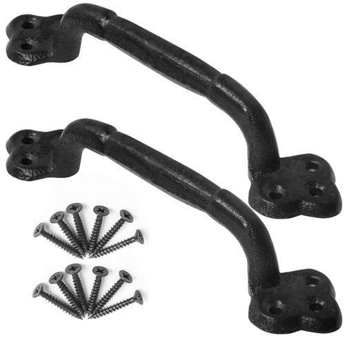 WEBI Barn Door Handle,9 Inch Cast Iron Gate Handle,Rustic Metal Fence Handle Gate Pull Garage,Black,2 Packs