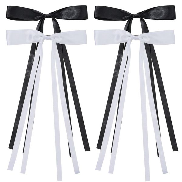 4 Pcs 15cm Bow Hair Clips, Hair Ribbons for Women Long Tails Hair Ribbon Bows Hair Accessories for Women Girls