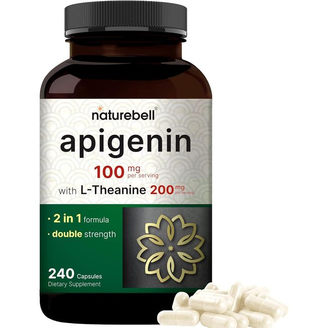 NatureBell Apigenin 100mg with L-Theanine, Extra Strength Sleep & Relaxation 240