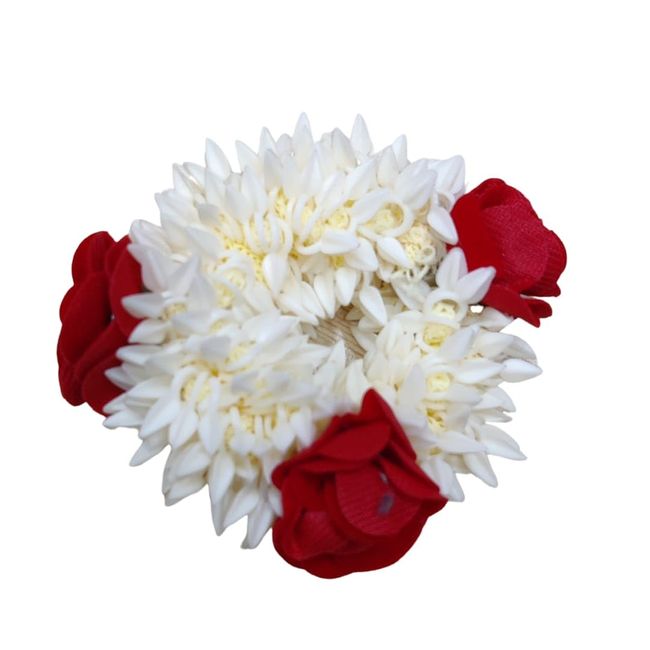 Traditional Indian Hair accessories White Gajra with rose Artificial Flower Jewelry Handmade Veni tiara For Women Party Wear bridal mehndi Hair Bun (1 pc)