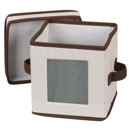 Household Essentials Saucer Storage Box, Holds 12 Saucers with Felt Protectors, Windowed Panel, 2 Riveted Handles, Foldable and Stackable Box
