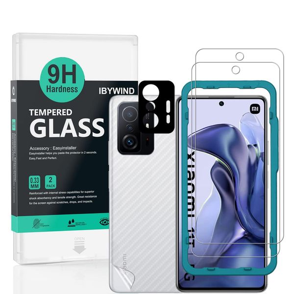 Ibywind Glass Film for Xiaomi 11T 5G/11T Pro 5G Tempered Glass Protective Film Set of 2 Camera Lens Protectors with Protective Film Back Protection Film + Easy Installation Kit