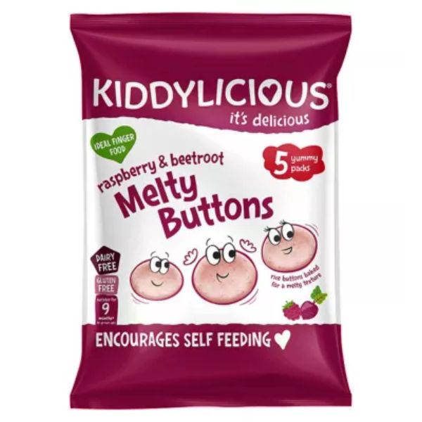 Kiddylicious Raspberry & Beetroot Melty Buttons Baby Snack 9 months+ 5x 6g